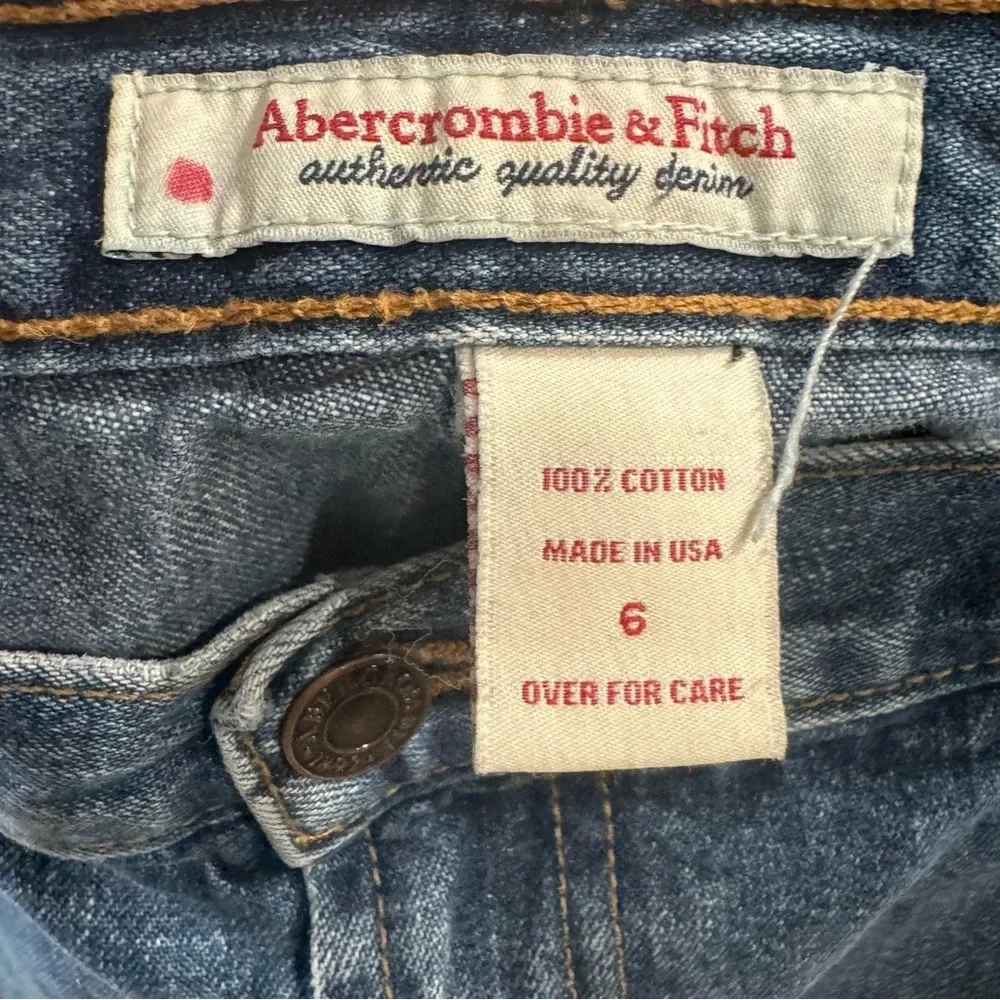 Abercrombie & Fitch Y2K Distressed Hem Patchwork Denim Skirt Made in USA sz 6 - Picture 5 of 5